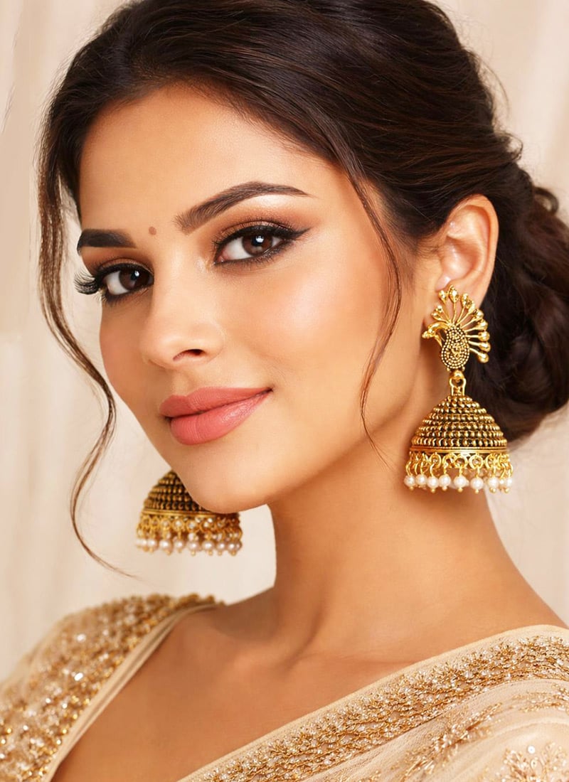 Gold Plated Black Enamelled DomeShaped Jhumka Earrings After Six Wear