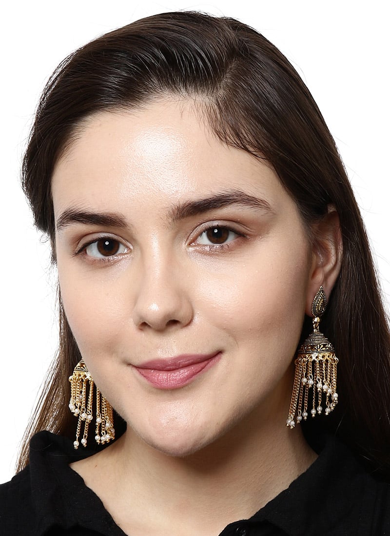 Gold Plated Enamelled Chain Tassel Jhumka Earrings After Six Wear
