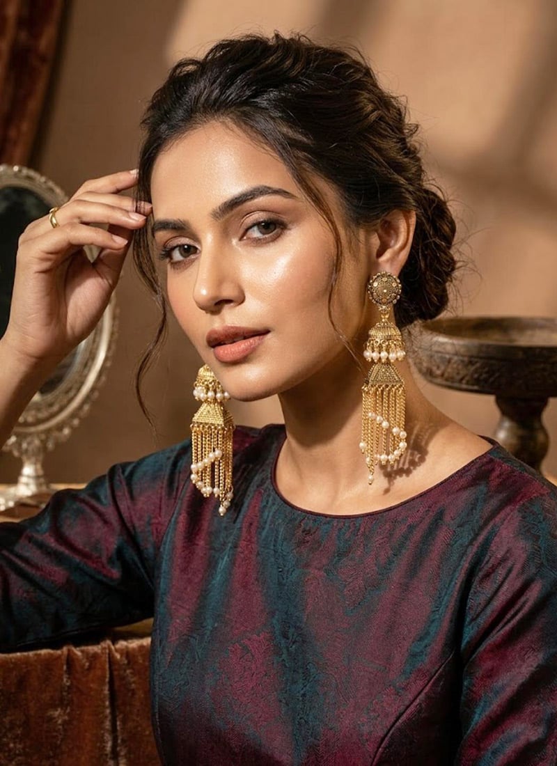Gold Plated Enamelled Chain Tassel Jhumka Earrings After Six Wear