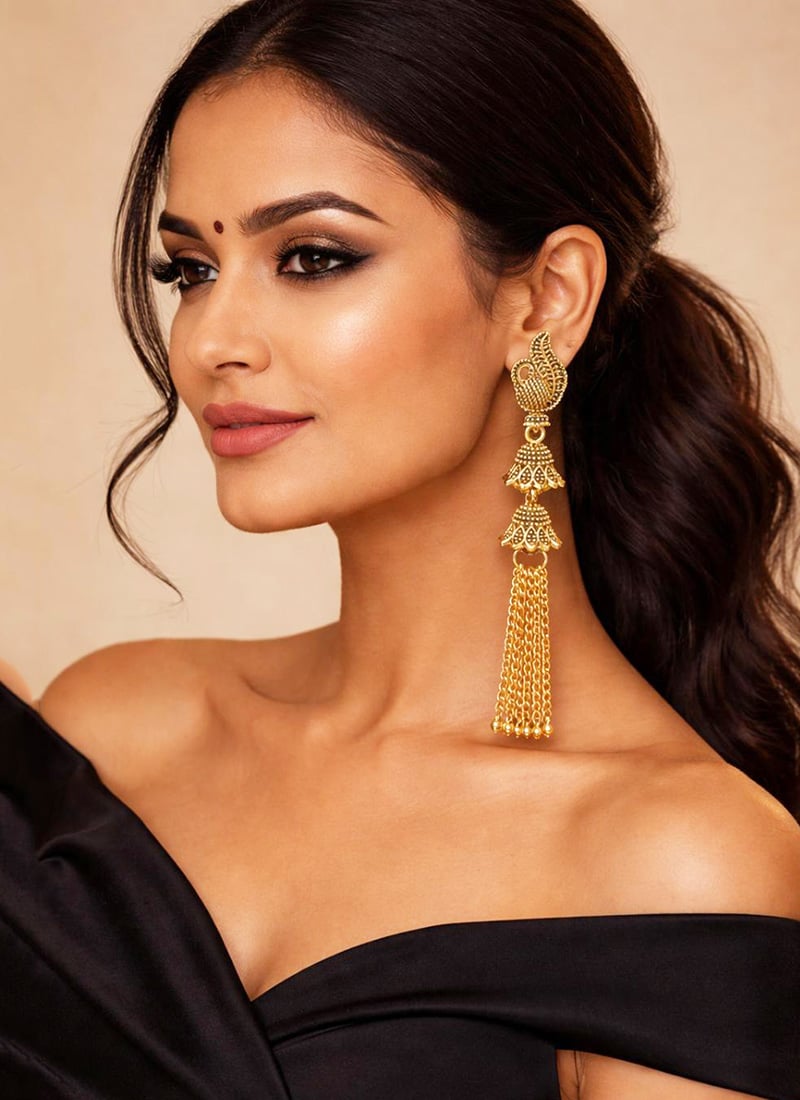 Gold Plated Enamelled Chain Tassel Jhumka Earrings After Six Wear