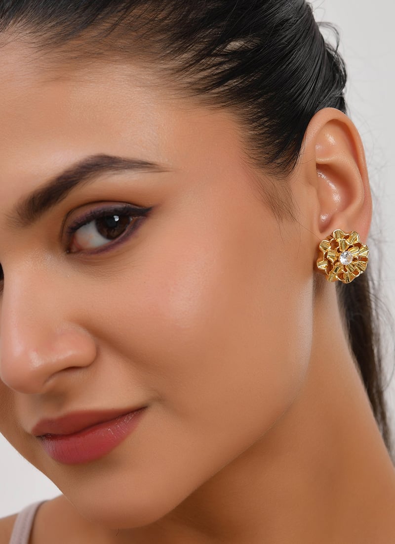 Gold Plated Floral Stud Earrings Festive Wear