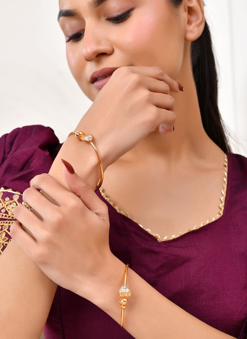 Gold Plated Heart Design Bangles Set For Women Festive Wear