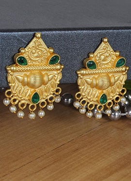 Gold Plated Kundan And Beads Danglers