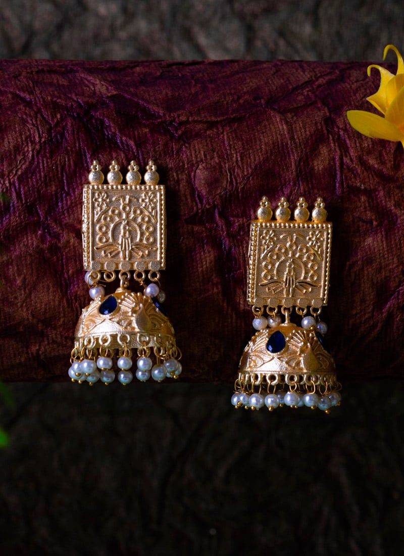 Gold Plated Kundan And Beads Jhumka Festive Wear