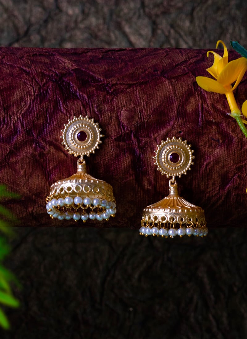 Gold Plated Kundan And Beads Jhumka Festive Wear