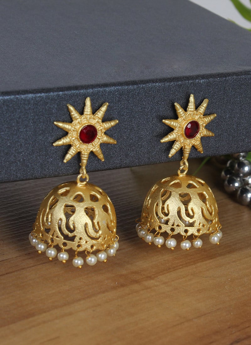 Gold Plated Kundan And Beads Jhumka Festive Wear