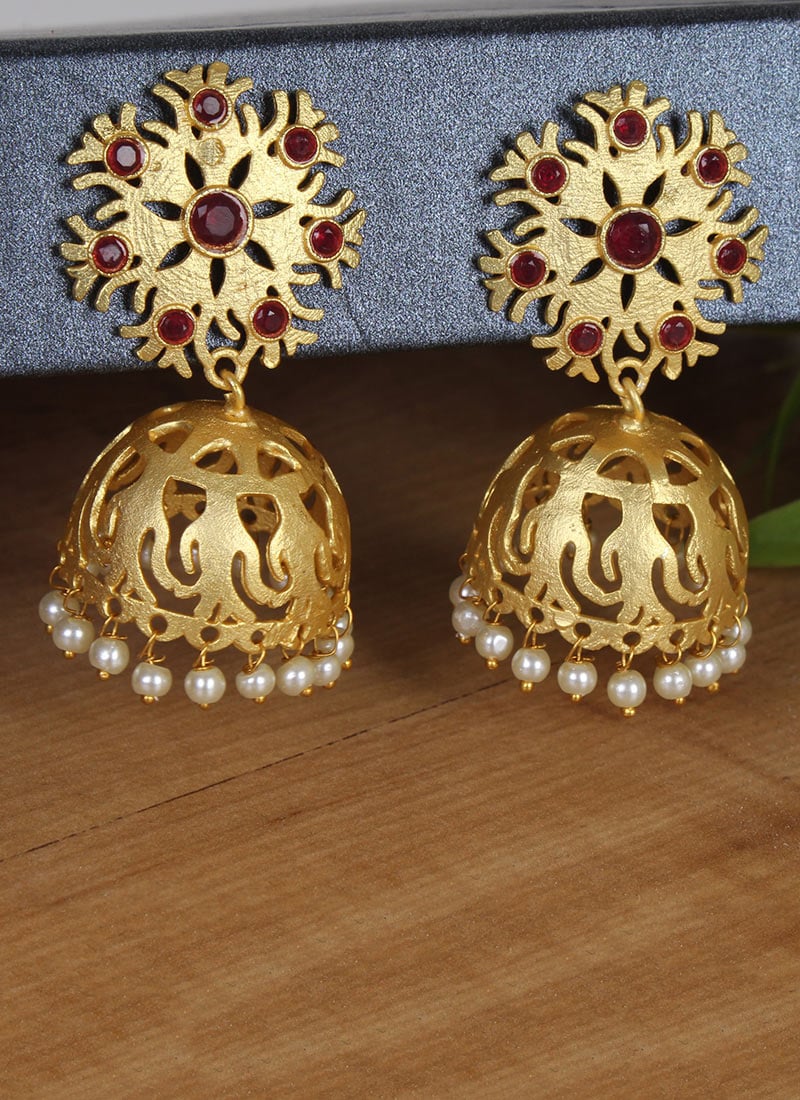 Gold Plated Kundan And Beads Jhumka Festive Wear