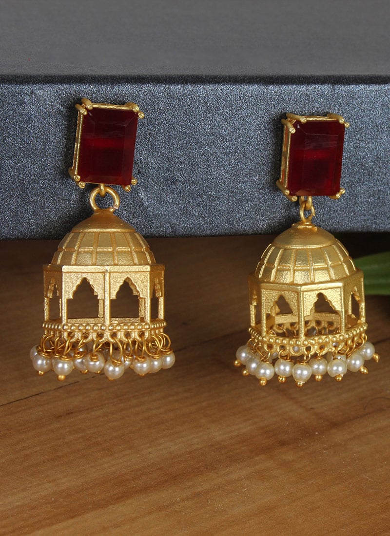 Gold Plated Kundan And Beads Jhumka Festive Wear