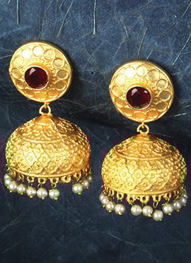 Gold Plated Kundan And Beads Jhumka