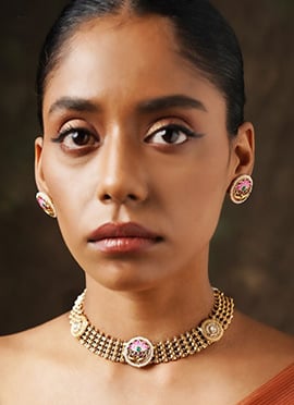 Gold Plated Kundan And Meenakari With Beads Work Choker