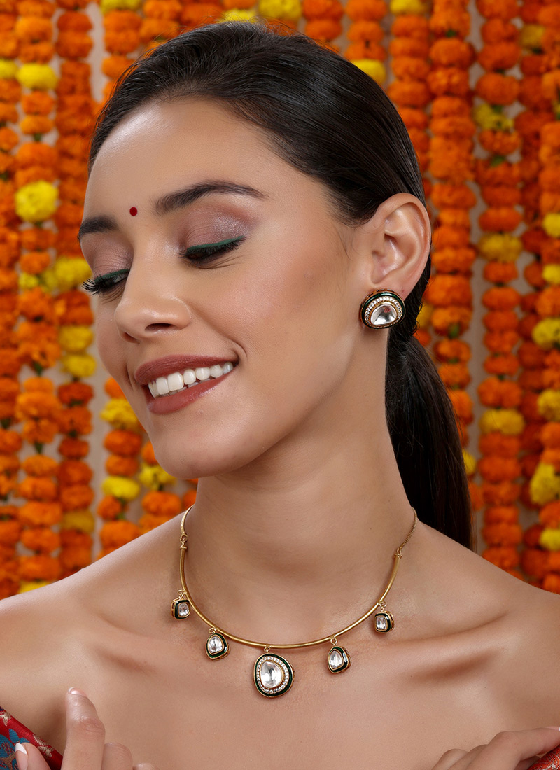 Gold Plated Kundan And Meenakari Work Necklace