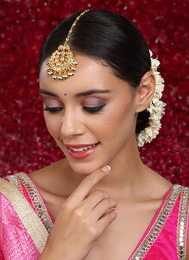 Gold Plated Kundan And Pearl Work Maangtikka