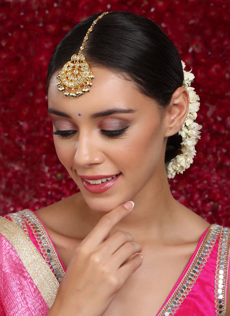 Gold Plated Kundan And Pearl Work Maangtikka Festive Wear