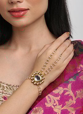 Gold Plated Kundan Beads Classy Hand Harness Bracelet