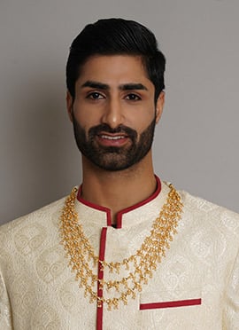 Gold Plated Kundan Beads Layered Necklace For Men