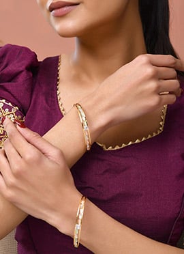 Gold Plated Kundan Crystal Studded Bangles Set For Women
