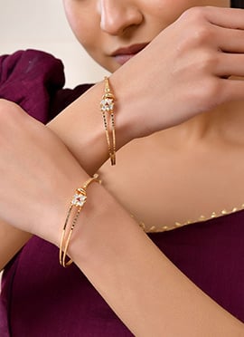 Gold Plated Kundan Floral Stone Bangles Set For Women