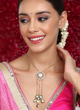 Gold Plated Kundan Studded With Stone Work Necklace