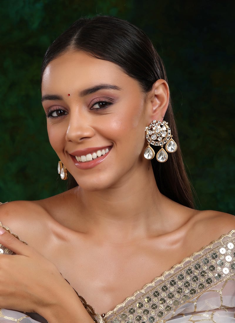 Gold Plated Kundan Work Chaand Bali After Six Wear