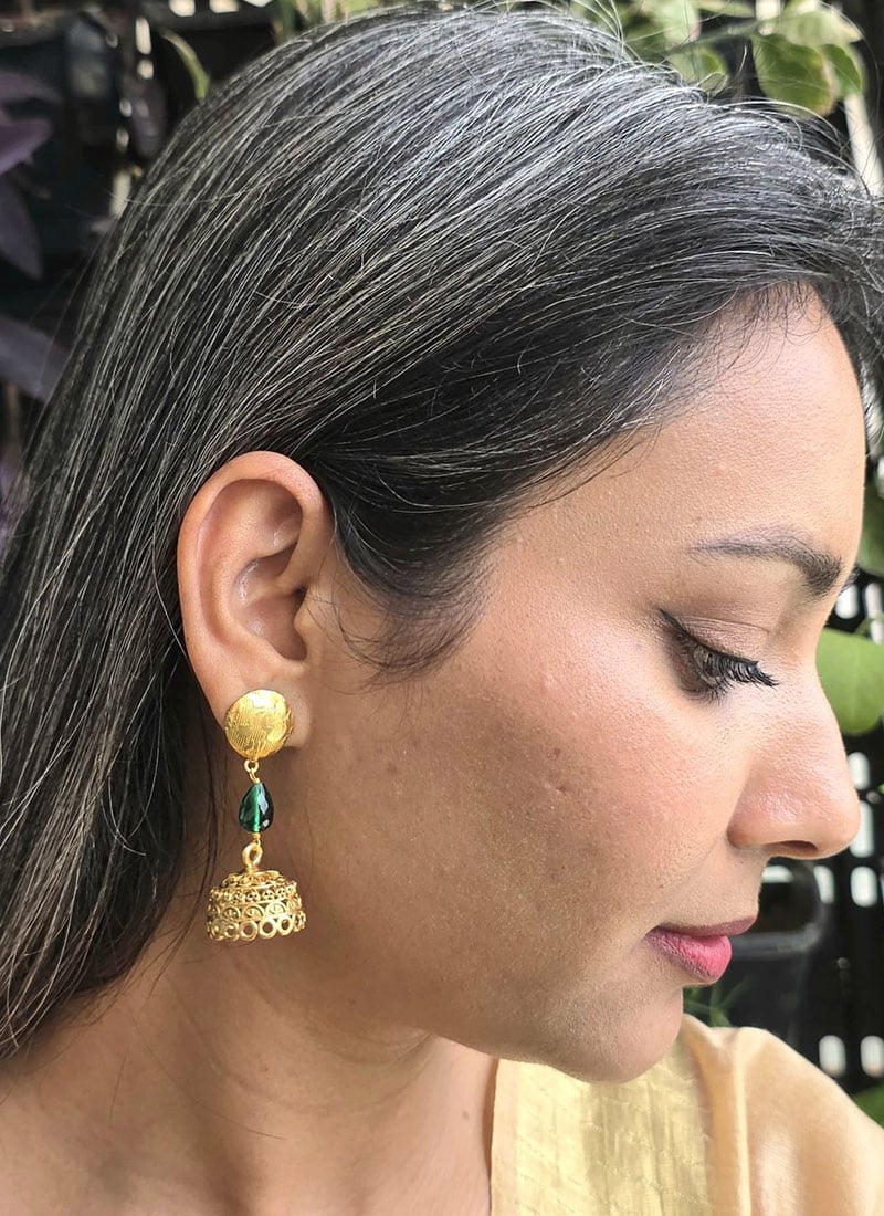 Gold Plated Moti Jhumka    After Six Wear
