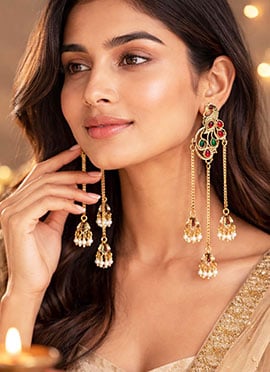 Gold Plated Red Enamelled PeacockShaped Drop Earrings
