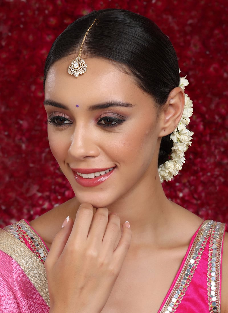 Gold Plated Stone And Kundan Work Maangtikka Festive Wear