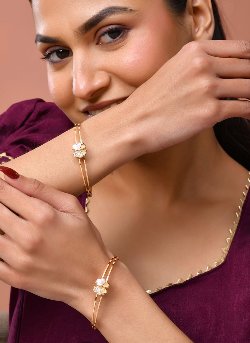Gold Plated Stone Butterfly Design Bangles Set For Women Festive Wear