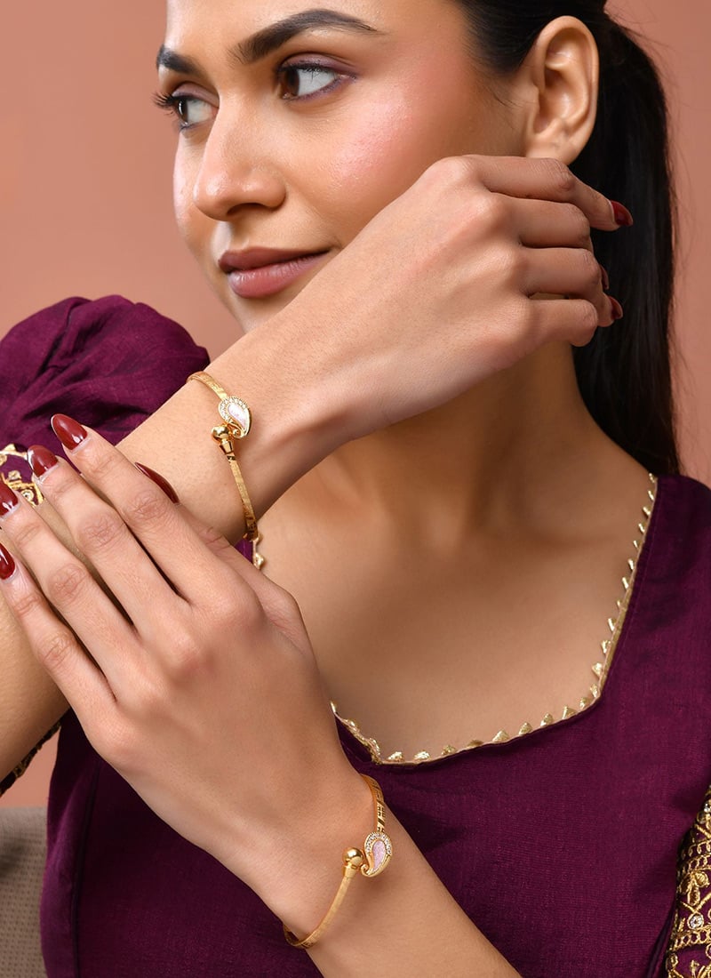 Gold Plated Stone Studded Designer Bangles Set For Women Festive Wear
