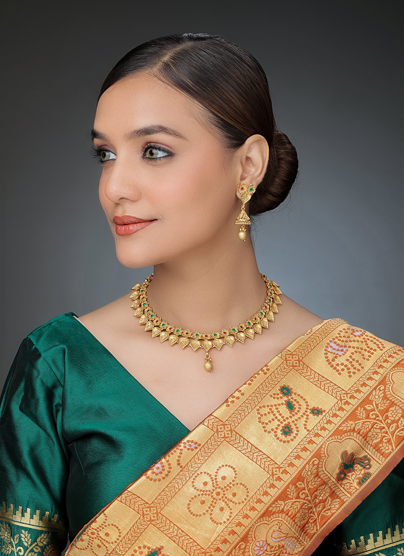 Gold Plated Stone Work Necklace Festive Wear