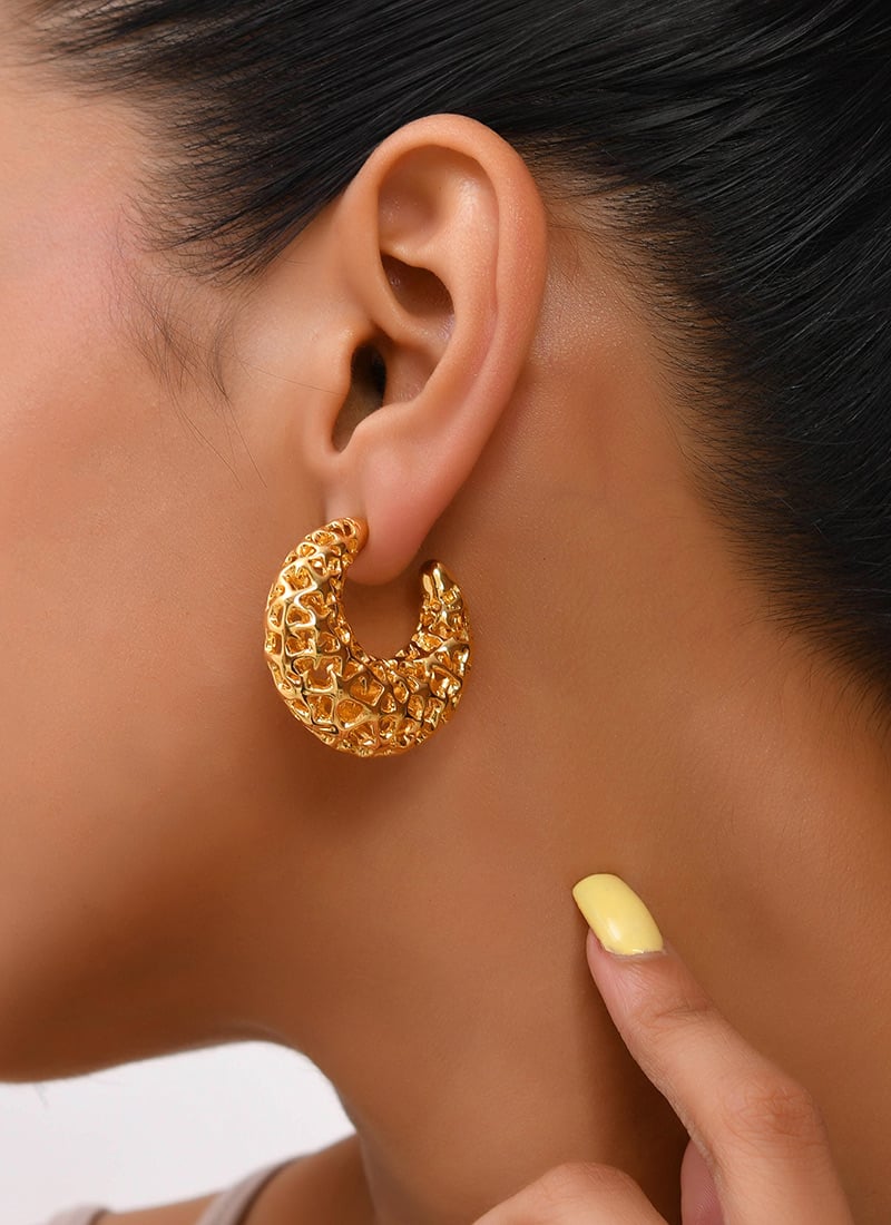 Gold Plated Textured Statement Hoops Festive Wear