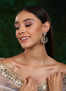 Gold Plated With Kundan And Stone Work Chaand Bali