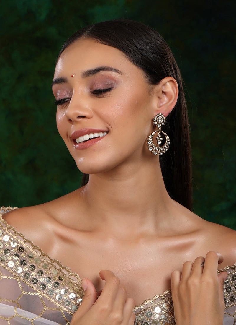 Gold Plated With Kundan And Stone Work Chaand Bali After Six Wear