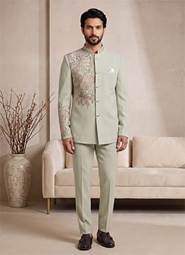 Gold Pure Lachka Embroidered Jodhpuri Suit Set