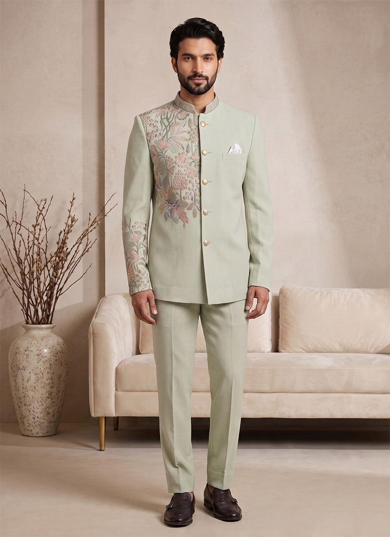 Gold Pure Lachka Embroidered Jodhpuri Suit Set Wedding Wear