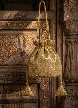 Gold Sequin Embroidered Net Potli Bag