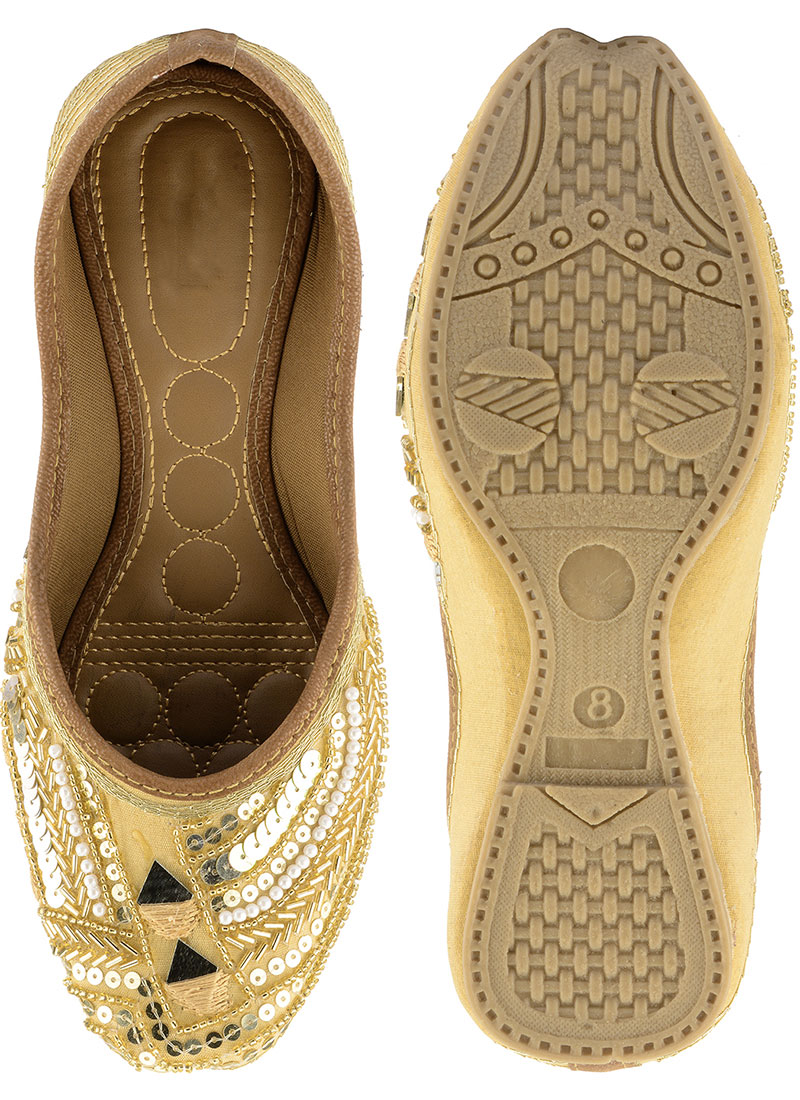 Gold Sequins With Moti And Mirror Work Juti