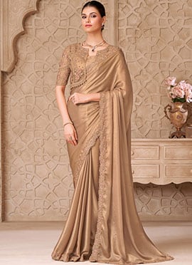 Gold Shimmer Satin Embroidered Sequins Saree