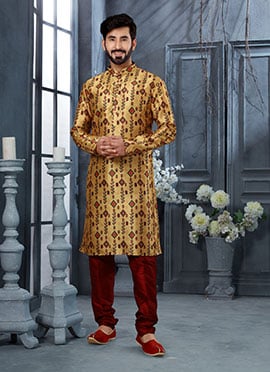 Gold Silk Digital Printed Kurta Pyjama
