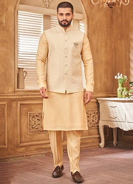 Gold Silk Embroidered Bandi Set