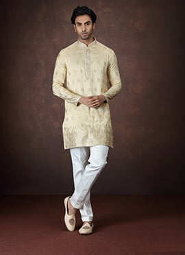 Gold Silk Embroidered Zari Kurta Pyjama