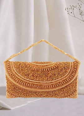 Gold Silk Heavy Stone Work Party Clutch