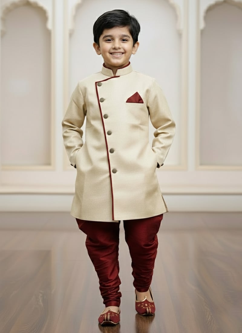 Gold Silk Indowestern Sherwani Kids Boys