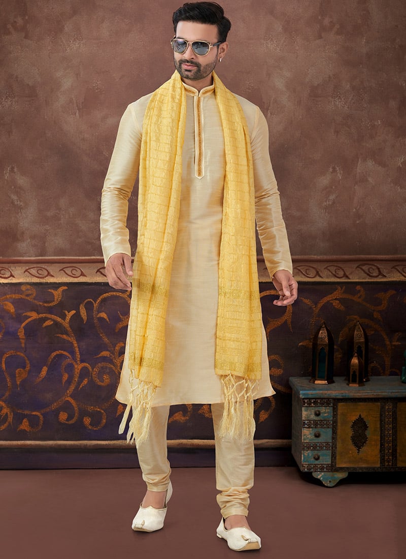 Gold Silk Kurta Pyjama Festive Wear