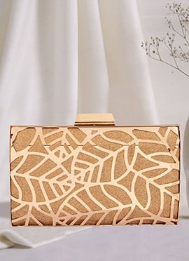 Gold Silk Metal Design Party Clutch