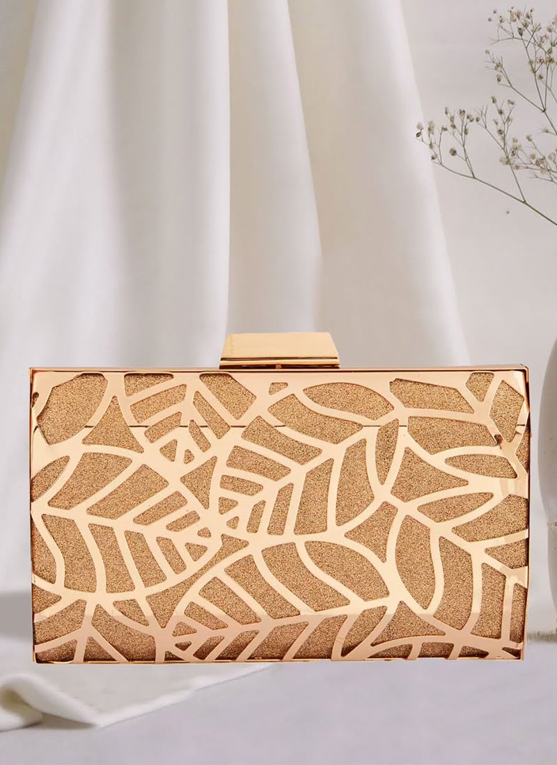Gold Silk Metal Design Party Clutch After Six Wear