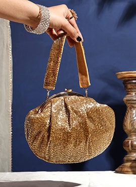 Gold Silk Stones Clutch With Cut Dana Work