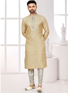 Gold Silk Zari Jacquard Kurta Pyjama