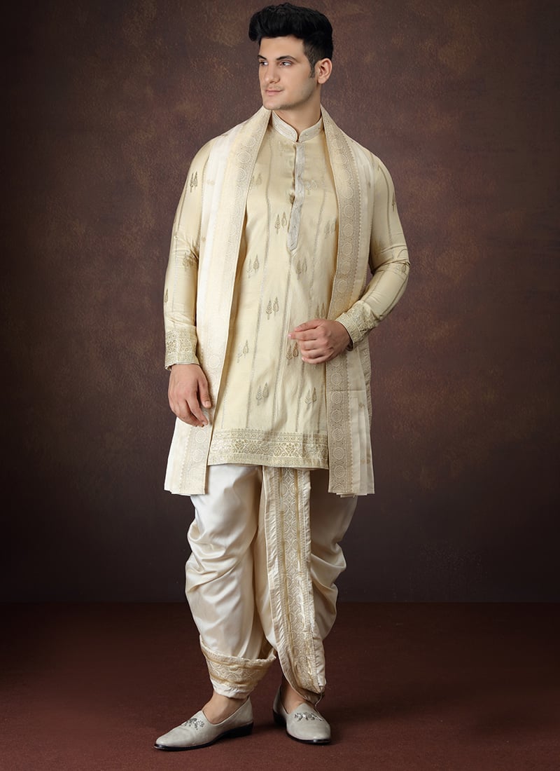 Gold Silk Zari Kurta With Dhoti Festive Wear