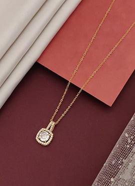 Gold Stone And Bead Pendant Necklace