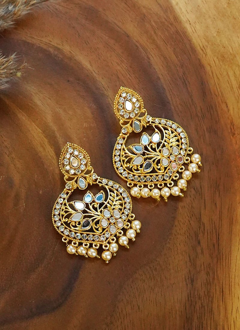 Gold Stones And Moti Chaand Bali Festive Wear